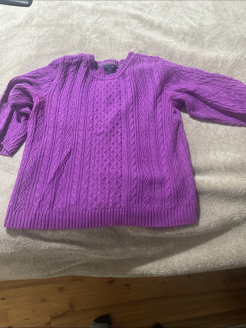 Tommy Hilfiger Purple Cable-Knit Crewneck Sweater 3/4 sleeves